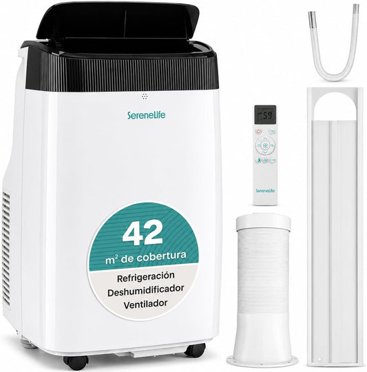 SereneLife: aire acondicionado portátil silencioso, 9000 BTU, aire acondicionado portátil 3 en 1 con función de deshumidificador integrada, modo ventilador, mando a distancia y kit de evacuación completo