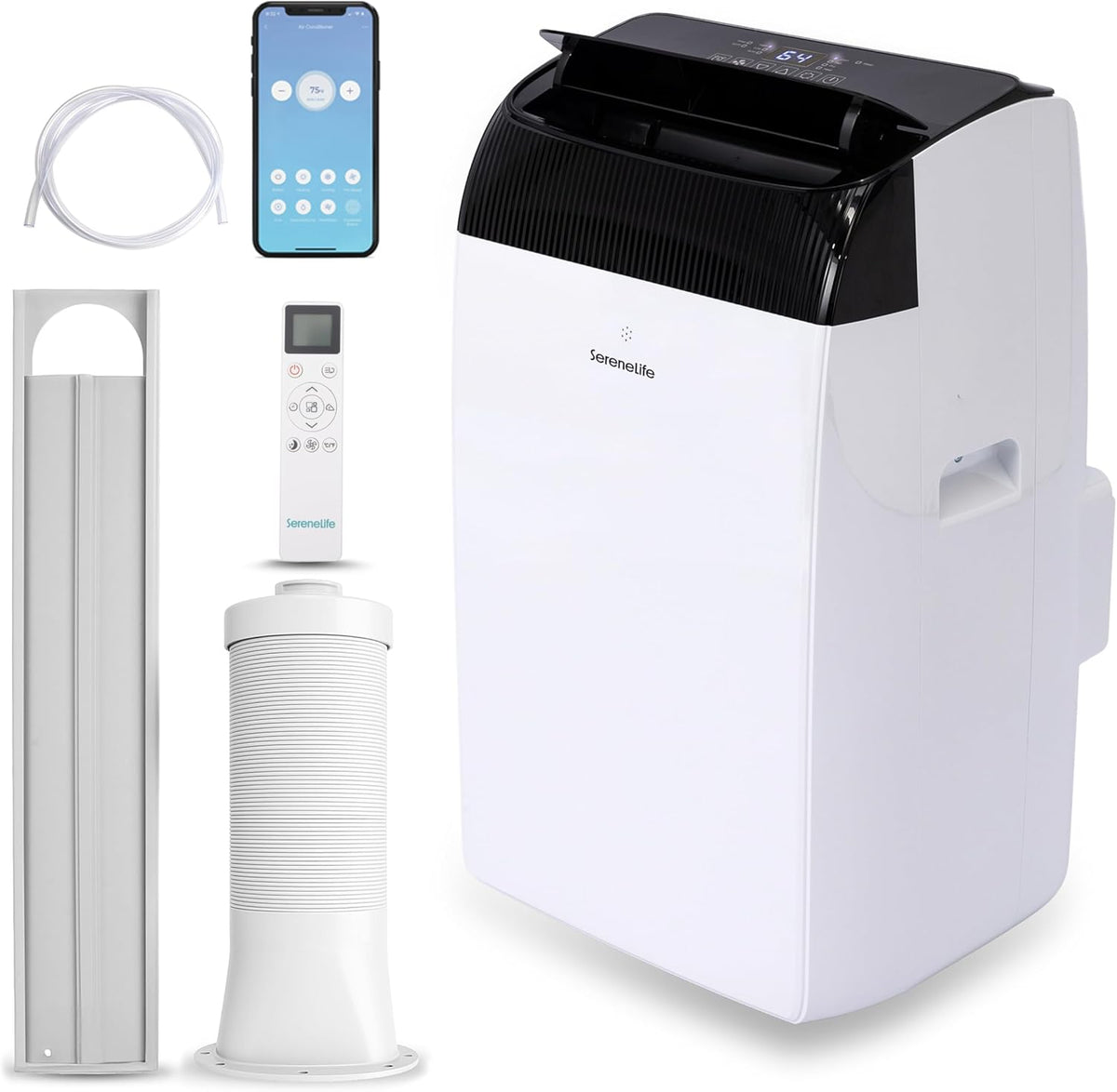 Aire acondicionado portátil SereneLife de 16 000 BTU – Aire acondicionado móvil 3 en 1 silencioso con funciones de refrigeración, calefacción, deshumidificación y ventilación, kit para ventana