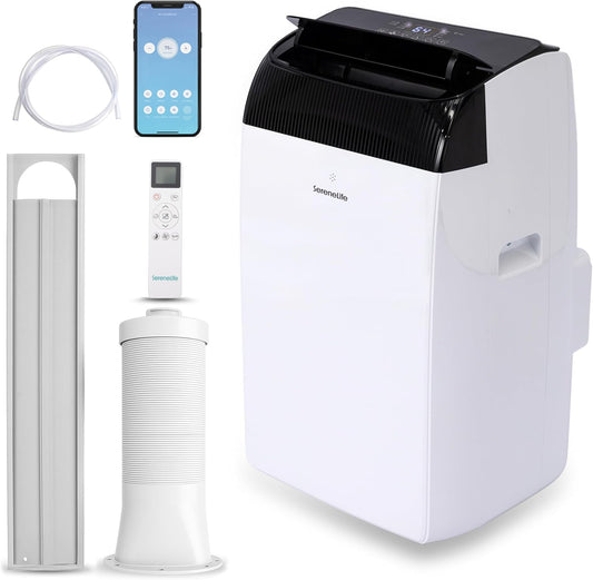 Aire acondicionado portátil SereneLife de 16 000 BTU – Aire acondicionado móvil 3 en 1 silencioso con funciones de refrigeración, calefacción, deshumidificación y ventilación, kit para ventana