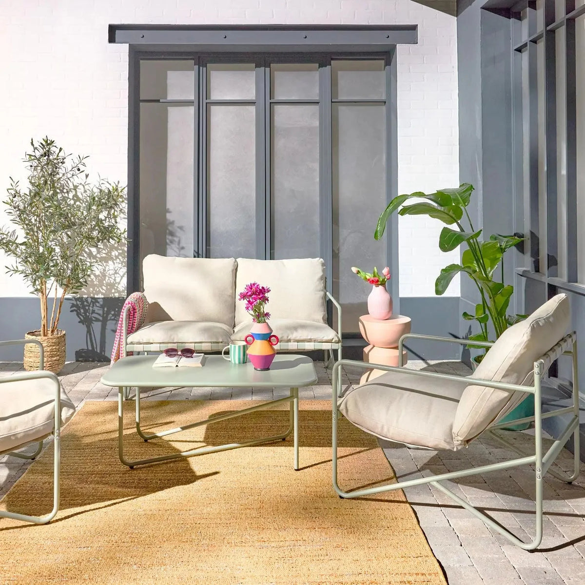 Alcamo Conjunto de jardín acero 4 plazas - homidiscount