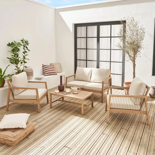 Aliste Conjunto de jardín madera de acacia y cuerdas 4 plazas - homidiscount