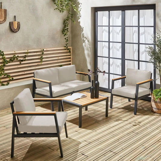 Casoria Conjunto de jardín aluminio y polywood 4 plazas Antracita / Beige - homidiscount