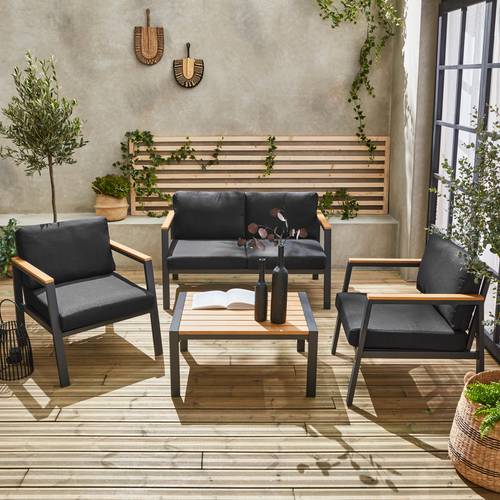 Casoria Conjunto de jardín aluminio y polywood 4 plazas Antracita / Gris oscuro - homidiscount