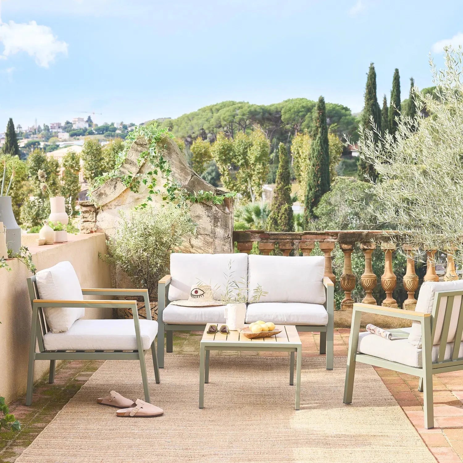Casoria Conjunto de jardín aluminio y polywood 4 plazas Caqui / Beige - homidiscount