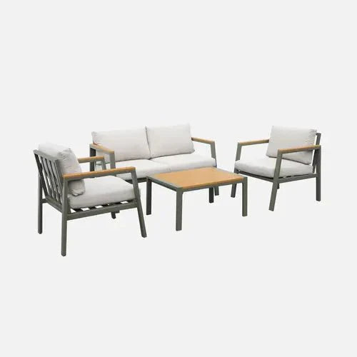 Casoria Conjunto de jardín aluminio y polywood 4 plazas Caqui / Beige - homidiscount