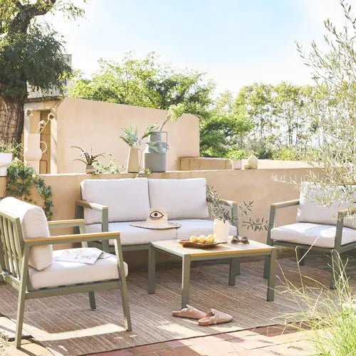 Casoria Conjunto de jardín aluminio y polywood 4 plazas Caqui / Beige - homidiscount
