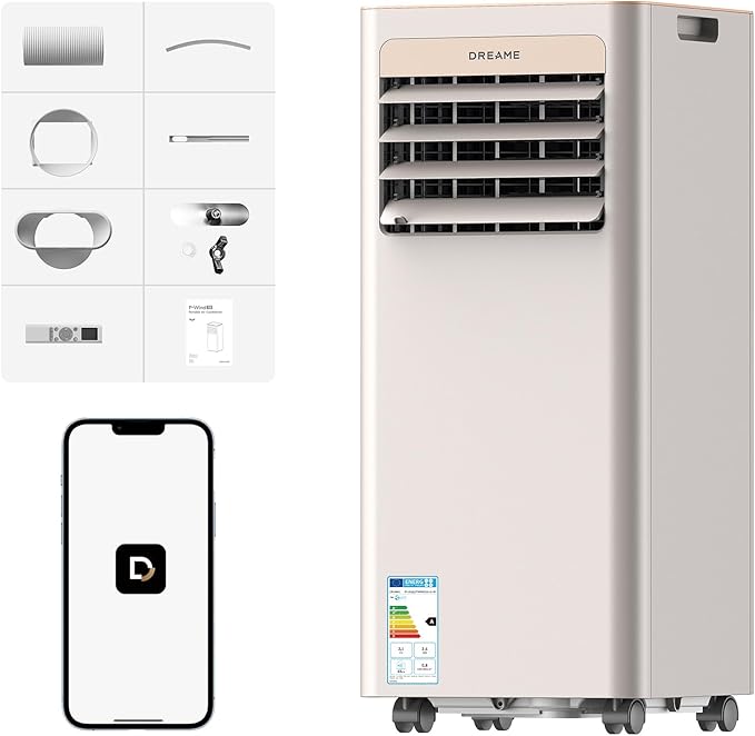 DREAME P-Wind10 9000 BTU Aire Acondicionado Portátil 3 en 1: Refrigeración, Deshumidificación y Ventilador, flujo de aire 3D, control por app y mando a distancia, modo nocturno, instalación fácil [Clase energética A] - homidiscount
