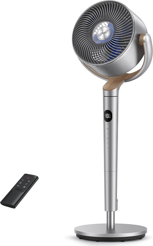 DREO Ventilador de Pie Silencioso 23dB, alcance de 24M, caudal de aire 1200m³/h, turbo circulador, altura de 102CM, 3 modos, 8 velocidades, oscilación omnidireccional 120°+120°, PolyFan 502 - homidiscount