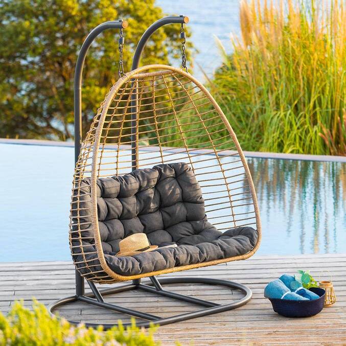 Sillón huevo colgante con pie AJAR Pizarra - homidiscount