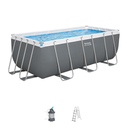 Kit piscina desmontable tubular BESTWAY - Steel Pro Max™ - 412 x 201 x 122 cm - Rectangular (Filtro de arena, escalera) - homidiscount