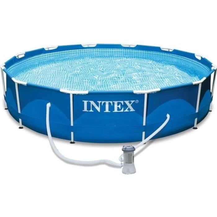 Kit piscina desmontable tubular INTEX - Metal Frame - 366 x 76 cm - Redonda (Incluye depuradora y cartucho) - homidiscount