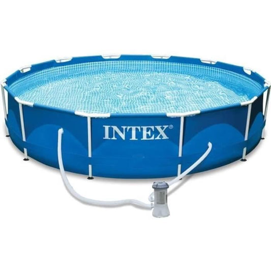 Kit piscina desmontable tubular INTEX - Metal Frame - 366 x 76 cm - Redonda (Incluye depuradora y cartucho) - homidiscount