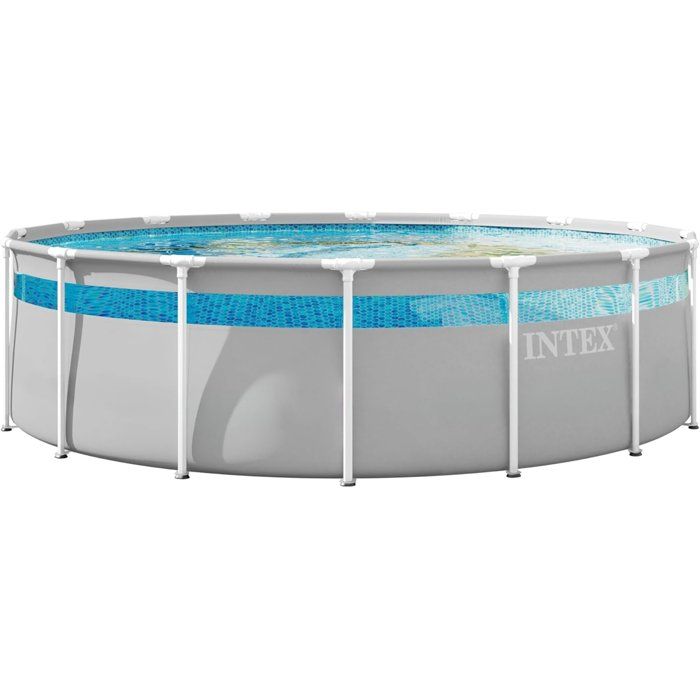 Kit piscina desmontable tubular INTEX - Prism Frame Clear Window - 488 x 122 cm - Redonda (Depuradora, lona, tapiz de suelo, escalera) - homidiscount