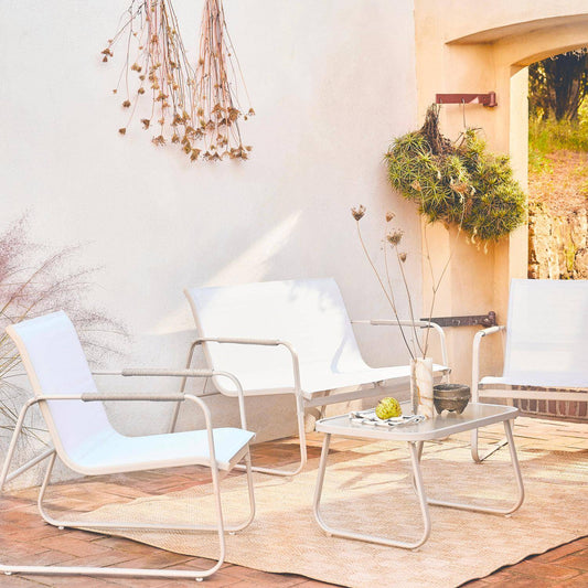 Noto Conjunto de jardín acero 4 plazas Beige - homidiscount