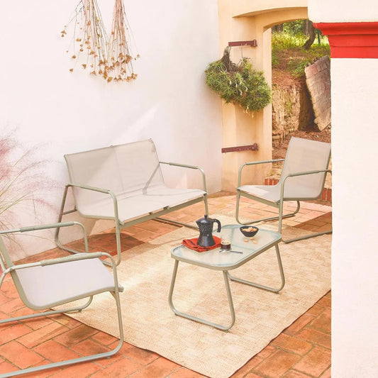 Noto Conjunto de jardín acero 4 plazas Caqui - homidiscount