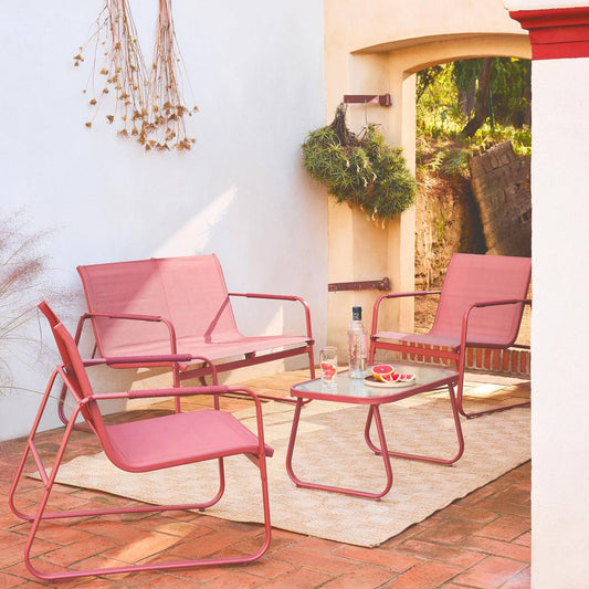 Noto Conjunto de jardín acero 4 plazas Rosa - homidiscount