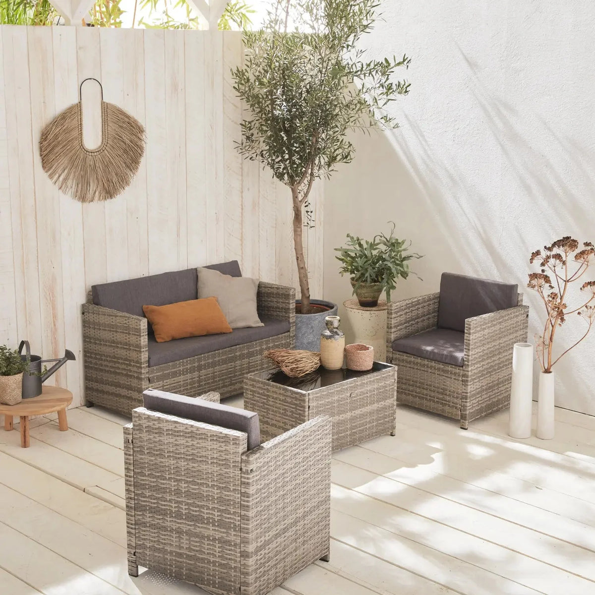 Perugia Conjunto de jardín resina trenzada 4 plazas - homidiscount