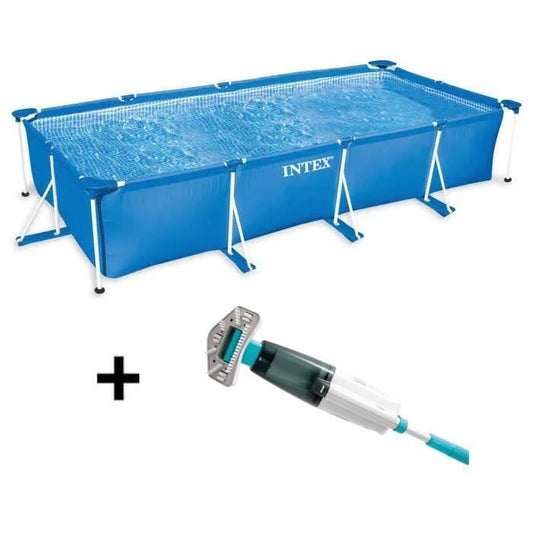 Piscina desmontable tubular INTEX - Metal Frame - 220 x 150 x 60 cm - Rectangular - 28270NP + Limpiafondos Intex - homidiscount